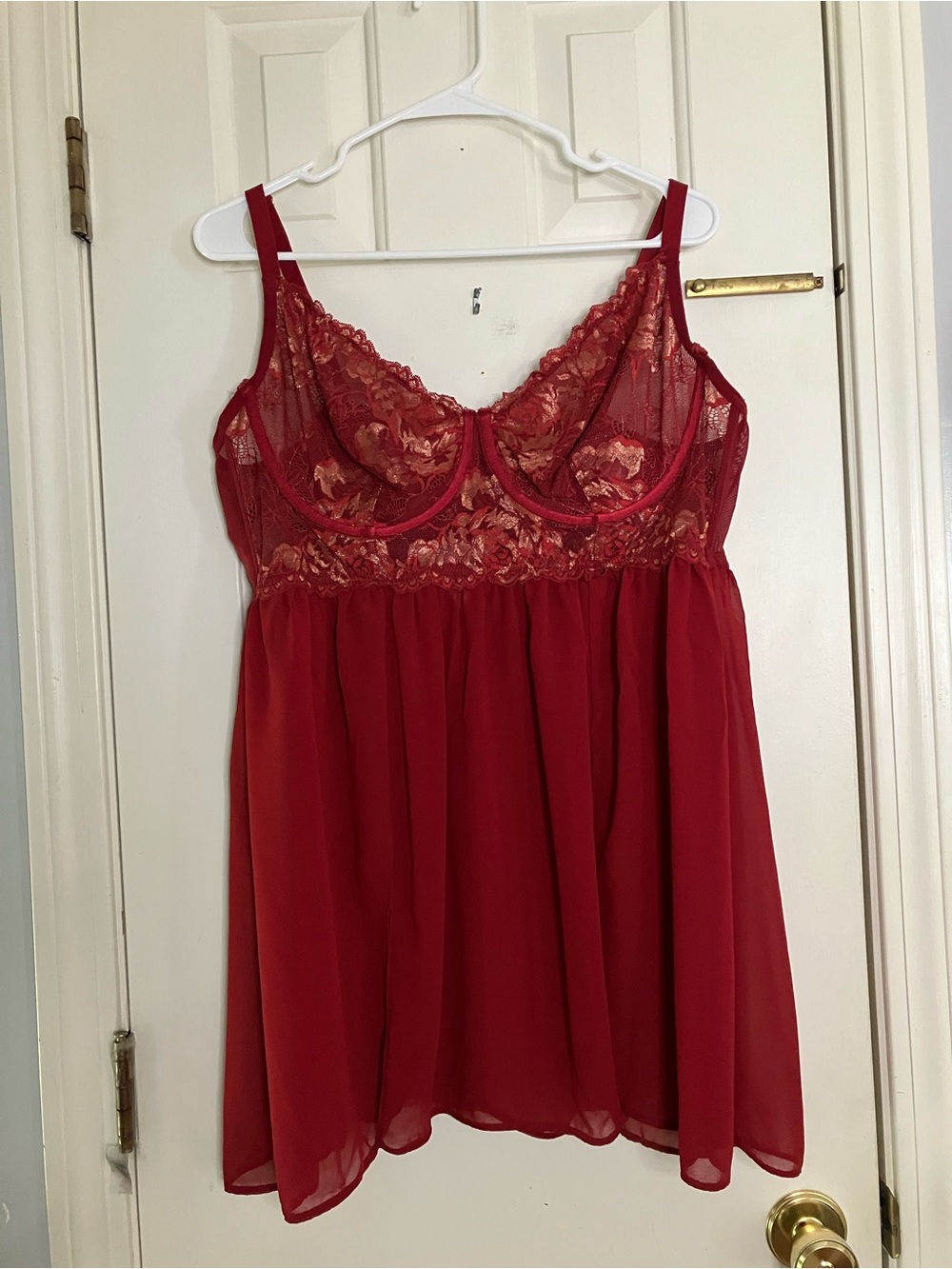 Torrid Curve Size 2 (18-20) Red & Gold Underwire Bodice Sheer Babydoll Chemise